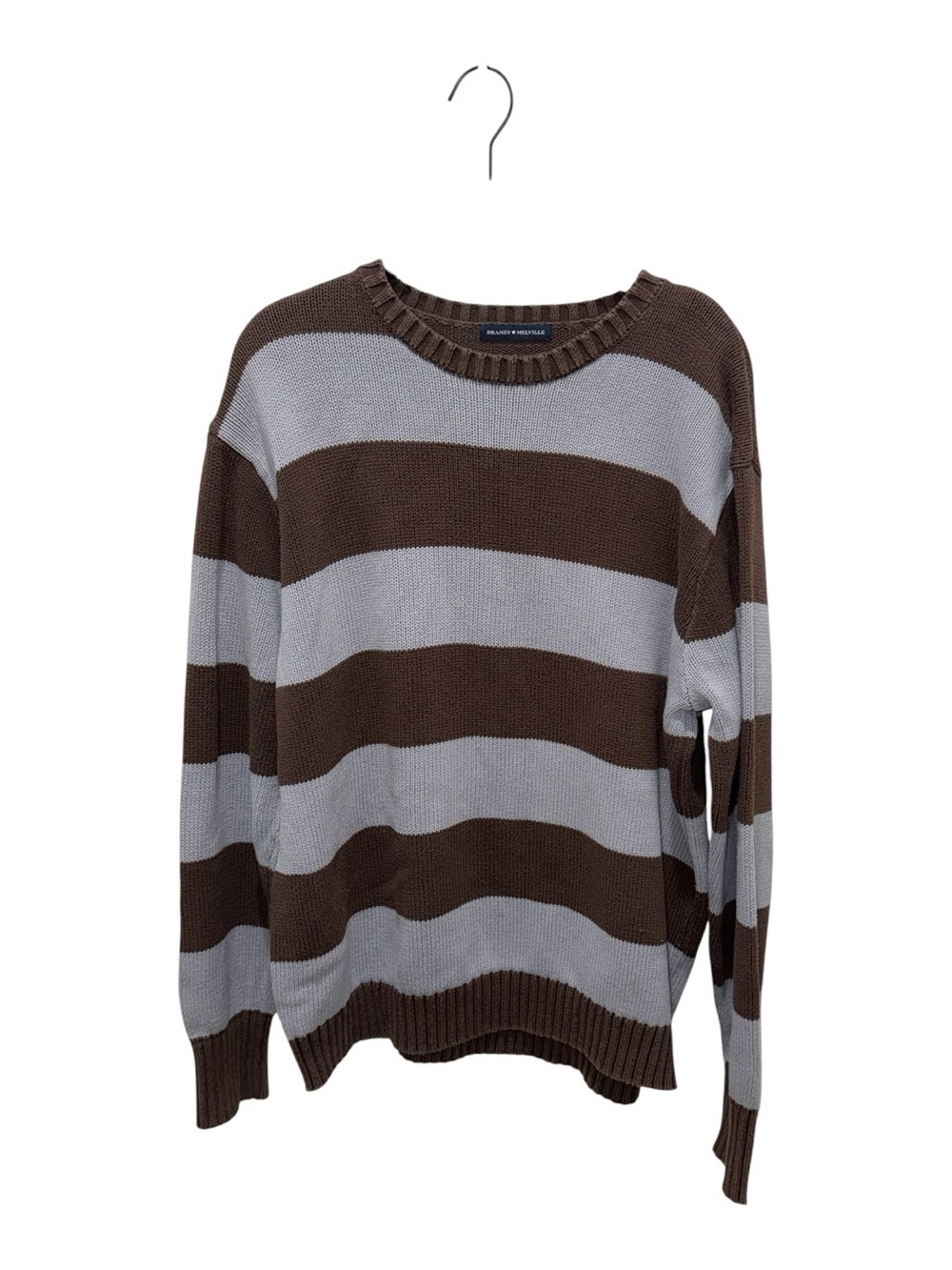 Brandy Melville Brown Blue Striped Oversized Cotton Sweater One Size OS - Picture 3 of 6